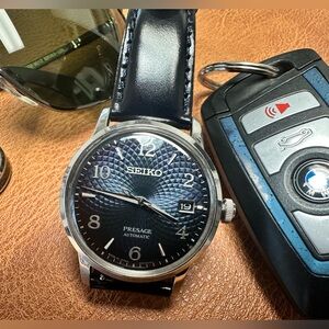 Seiko Presage Blue Dial Watch SRPE43 with Blue Leather Band